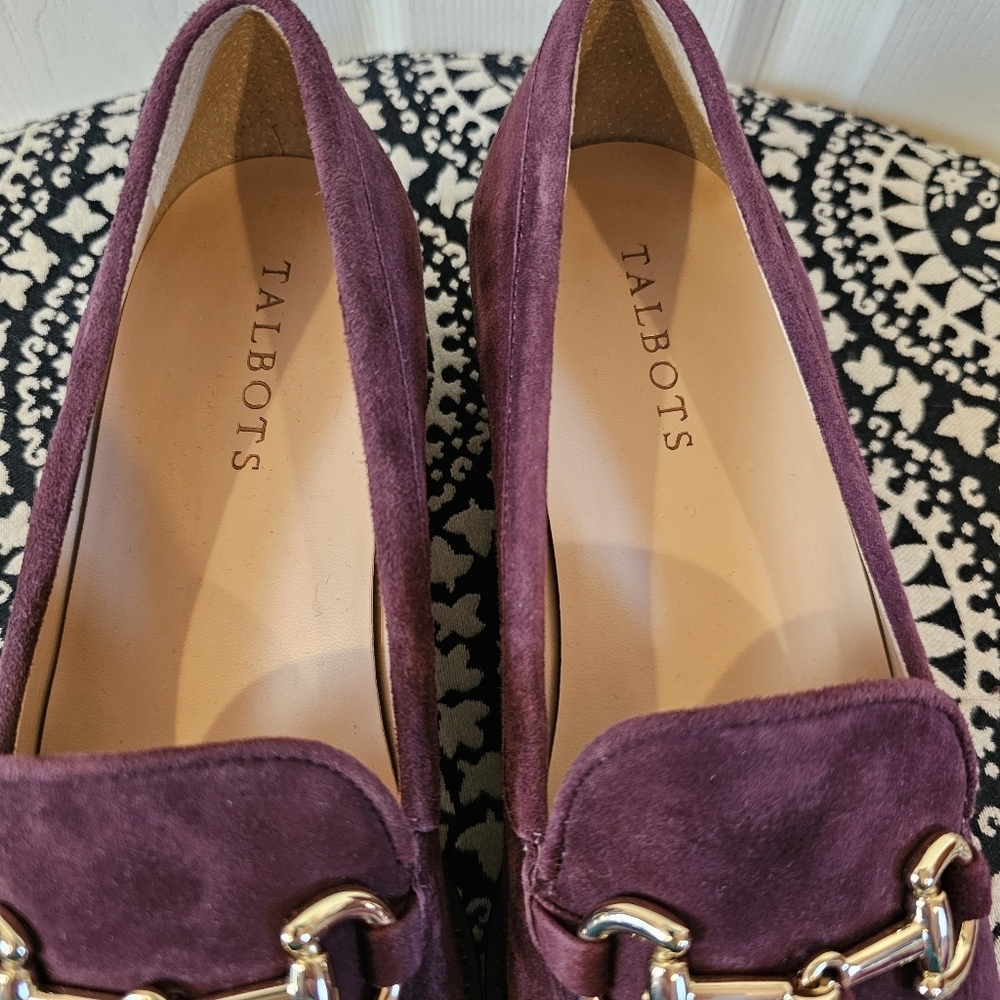 Talbots Cassidy Tassel Bit Loafer Plum Purple Suede Leather Slip On Flats - Picture 6 of 9